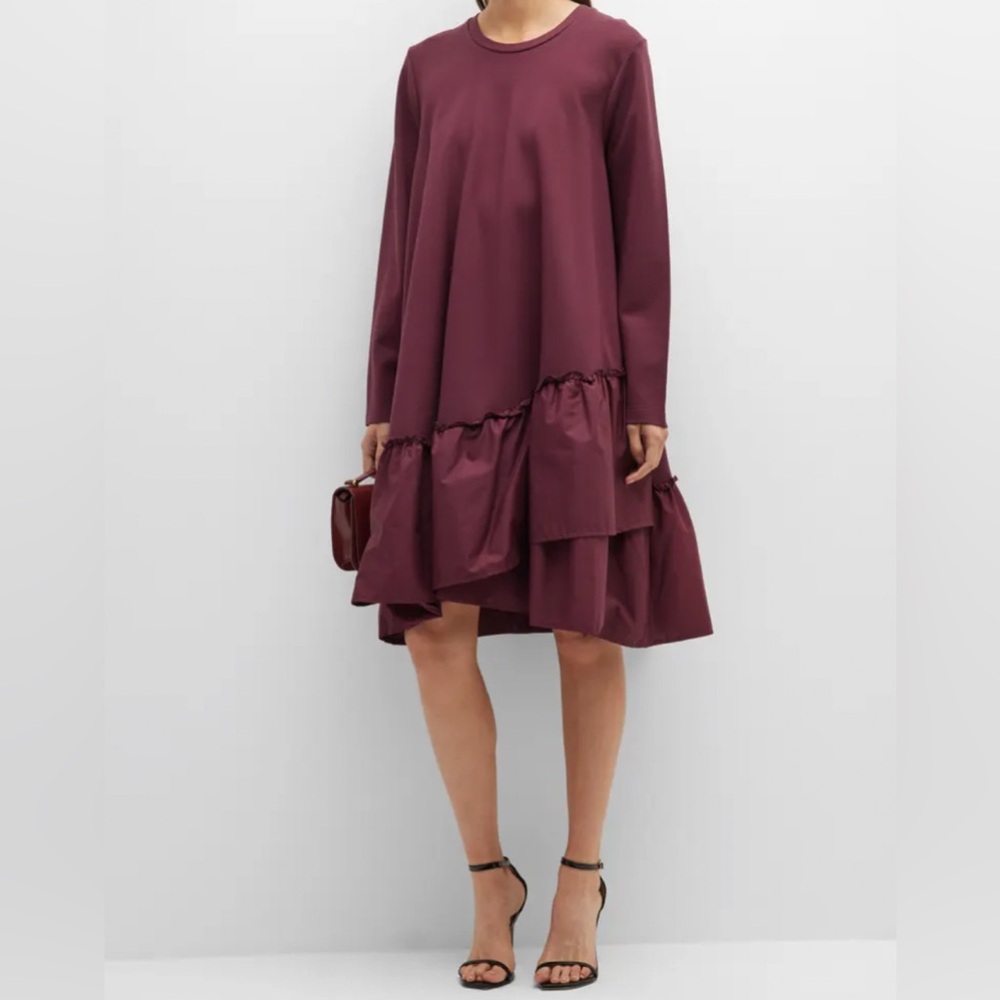 Masai Copenhagen Burgundy Long Sleeve Ruffle Dress Nell Shift Dress Scandanavian